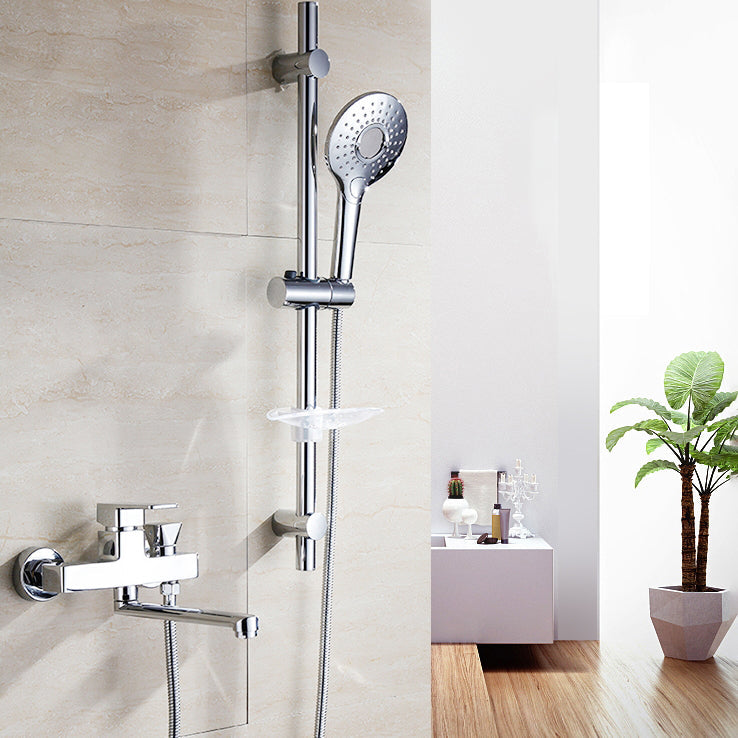 Skorter | Chrome polished bathroom faucet wall-mounted with swivel spout and hand shower