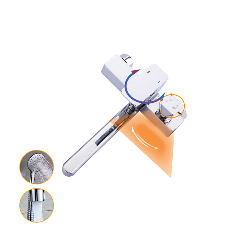 Skorter | Chrome polished bathroom faucet wall-mounted with swivel spout and hand shower