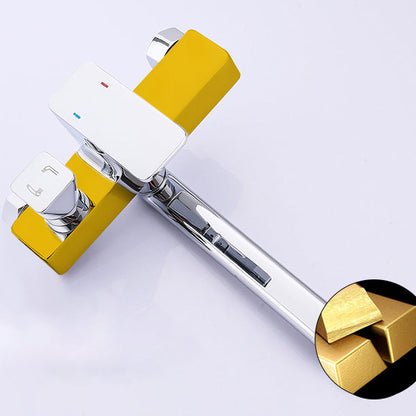 Skorter | Chrome polished bathroom faucet wall-mounted with swivel spout and hand shower