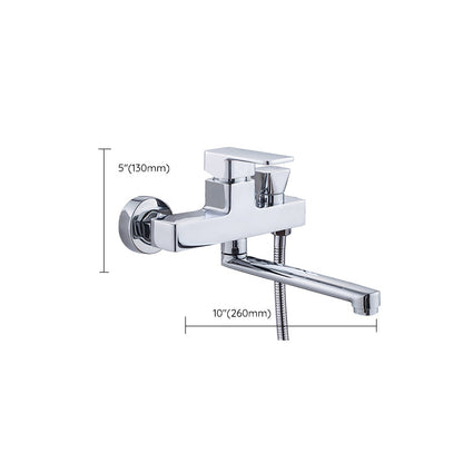 Skorter | Chrome polished bathroom faucet wall-mounted with swivel spout and hand shower