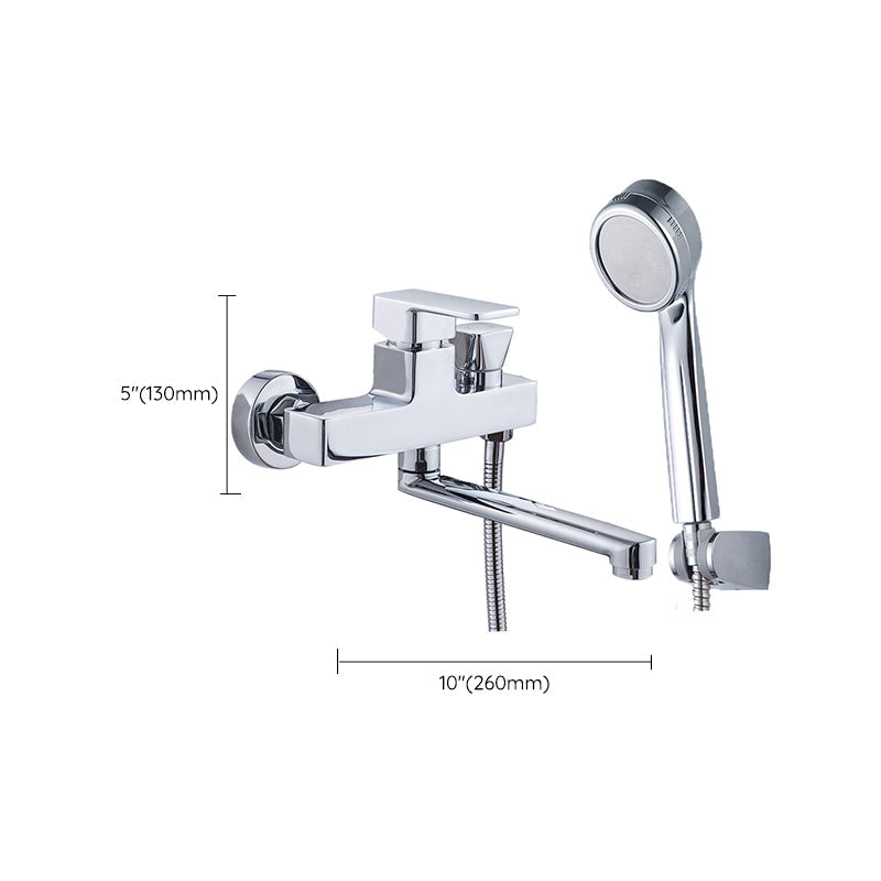 Skorter | Chrome polished bathroom faucet wall-mounted with swivel spout and hand shower
