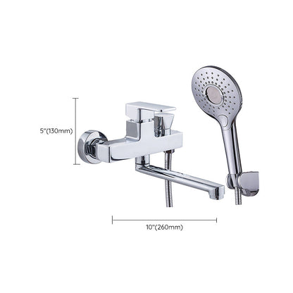 Skorter | Chrome polished bathroom faucet wall-mounted with swivel spout and hand shower