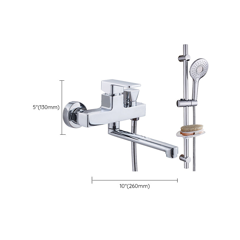 Skorter | Chrome polished bathroom faucet wall-mounted with swivel spout and hand shower