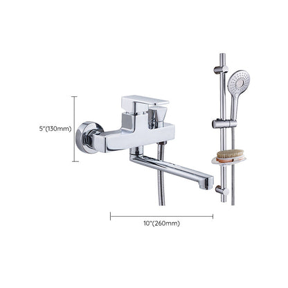 Skorter | Chrome polished bathroom faucet wall-mounted with swivel spout and hand shower