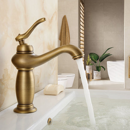 Skorter | Brass Bathroom Vessel Basin Faucet Single Lever Handle Round Basin Faucet with Water Hose