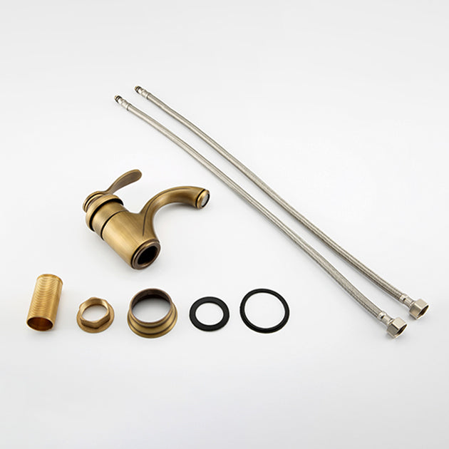 Skorter | Brass Bathroom Vessel Basin Faucet Single Lever Handle Round Basin Faucet with Water Hose