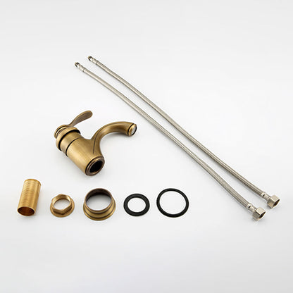 Skorter | Brass Bathroom Vessel Basin Faucet Single Lever Handle Round Basin Faucet with Water Hose