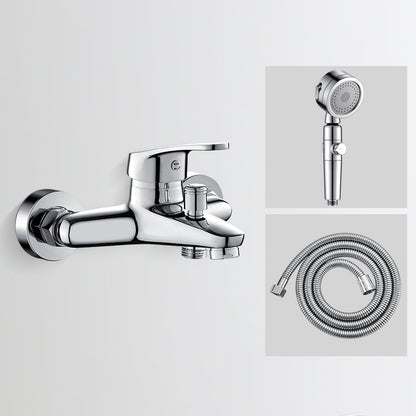Skorter | Bathtub filler wall mount hand shower single lever handle 2 holes low arc bathtub faucet with hose