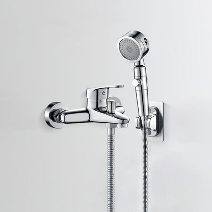 Skorter | Bathtub filler wall mount hand shower single lever handle 2 holes low arc bathtub faucet with hose