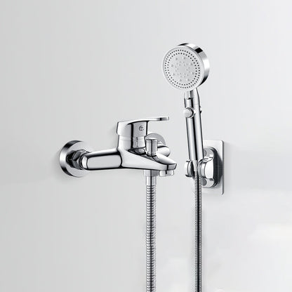 Skorter | Bathtub filler wall mount hand shower single lever handle 2 holes low arc bathtub faucet with hose
