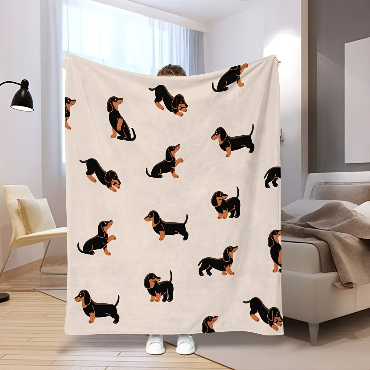 Skorter | Dachshund Flannel Blanket – Soft, Light and Cozy Dog Fan Blanket for Bedroom, Sofa or Living Room