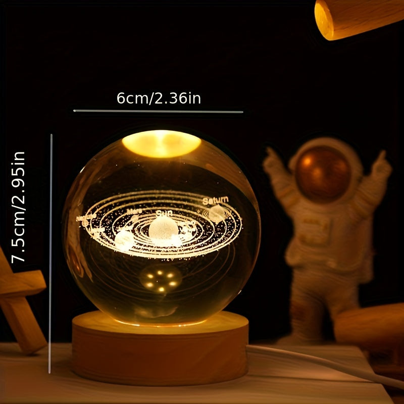 Skorter | LuminaSphere - 3D Crystals Ball LED Table Lamp with Wooden Base