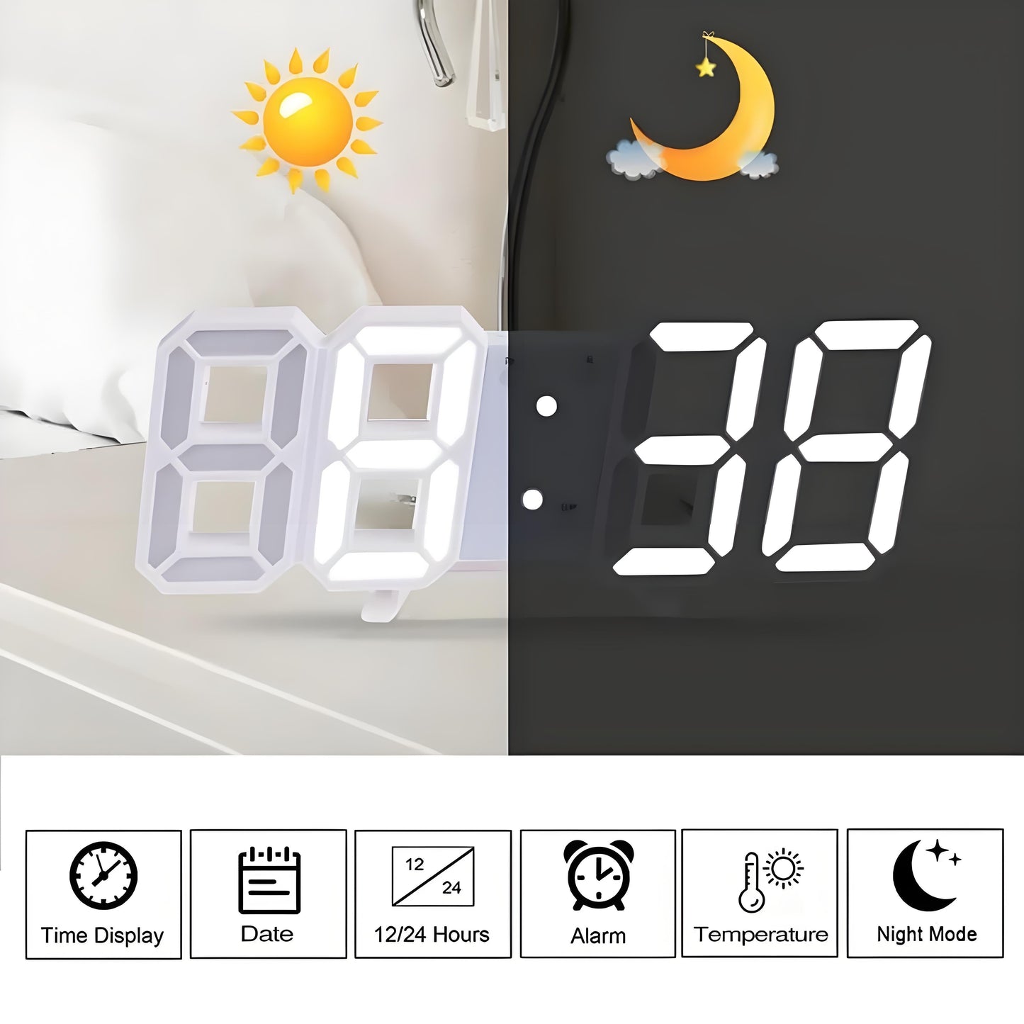 Skorter | DigiTime - LED 3D Digital Clock with Calendar & Temperature Display