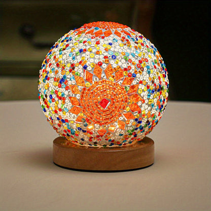 Skorter | Mosaic glass ball table lamp with wooden base - Turkish Moroccan inspired