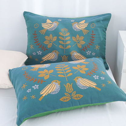 Skorter | Boho Flower Bird Cotton Gauze Pillowcases (2pcs)