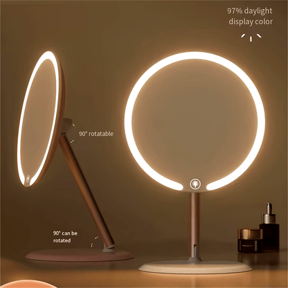 Skorter | LED Makeup Mirror with Lamp Stand – Adjustable Tricolor Lighting, Rechargeable and Portable