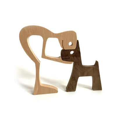 skorter | Animal Lover Gifts Wood Sculpture Family & Puppy Woodcraft Table Ornaments