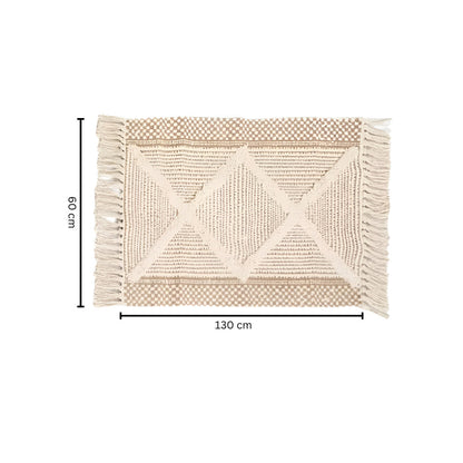 Skorter | Beige Textured Fringed Tassel Rug