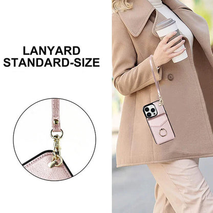 Skorter | Leather Wallet Case with Ring & Lanyard for iPhone