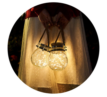 Skorter | Solar LED Lantern in Glass – Decorative Garden Lighting with Wire Lights and Carry Handle