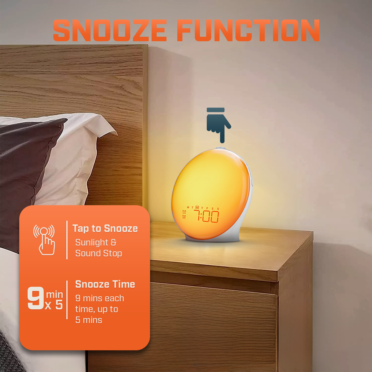 Skorter | Wake-Up Sun Lamp Alarm Clock | Gradual Sunrise Glow & Customizable Sounds for Gentle Mornings