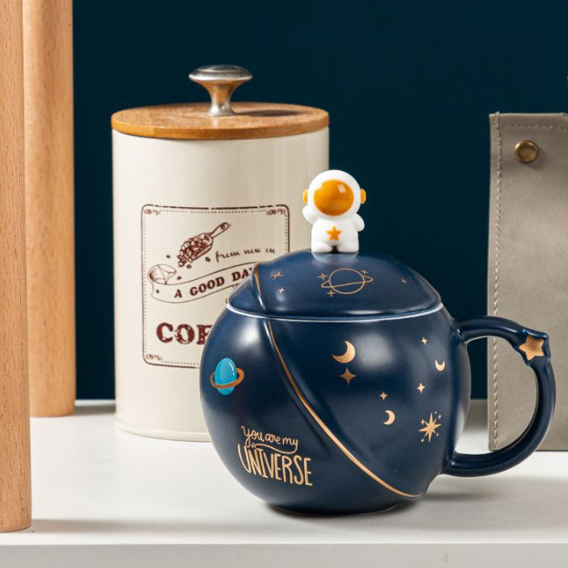 skorter | Creativity Ceramic Astronaut Planet Mug With Lid Spoon