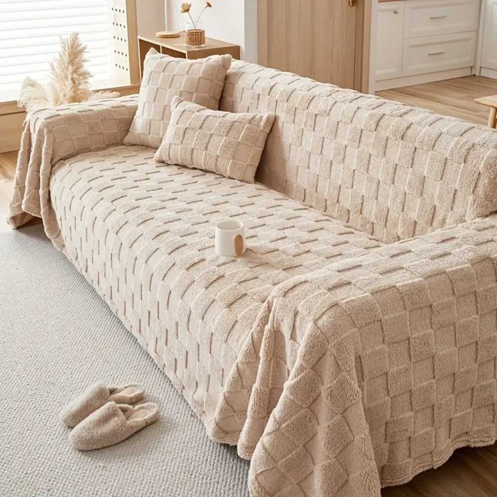 Skorter | Checkered Plush Velvet Sofa Cover