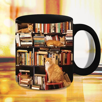 Skorter | Bookshelf Ceramic Coffee Mug - Gift for Cat Book Lovers