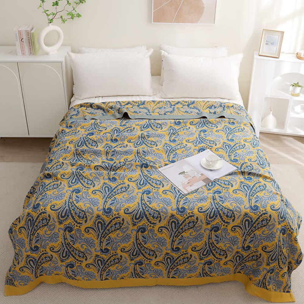 Skorter | Azure Golden Retro Cotton Blanket