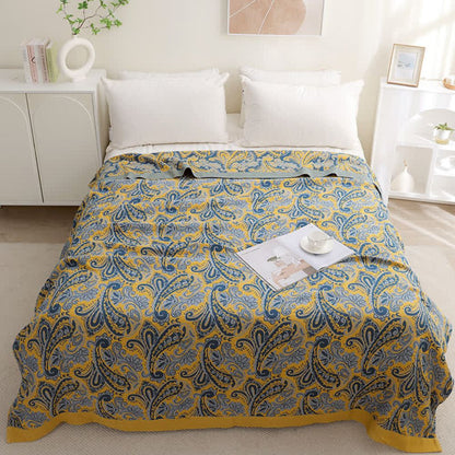 Skorter | Azure Golden Retro Cotton Blanket