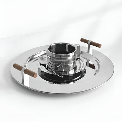 Skorter | Elegant Stainless Steel Round Tray with Wooden Handles