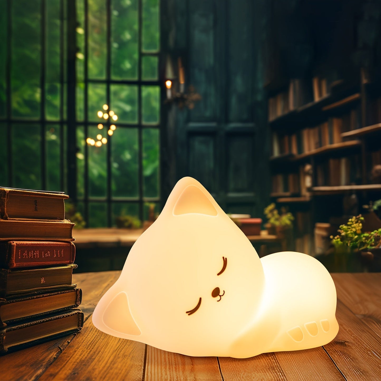 Skorter | KittyGlow - Cute Cat Night Light with Remote Control and USB Rechargeable Silicone Lamp