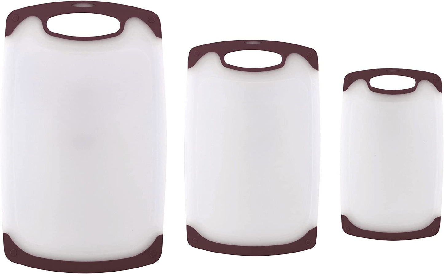 Skørter | Farberware Plastic Cutting Board with Non-Slip and Juice Grooves, 3-Piece, Maroon