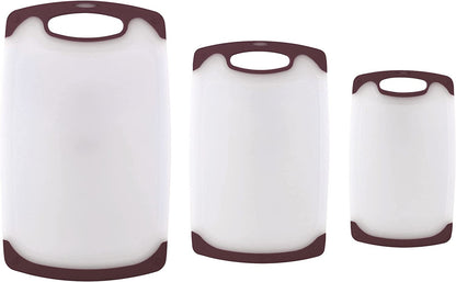 Skørter | Farberware Plastic Cutting Board with Non-Slip and Juice Grooves, 3-Piece, Maroon