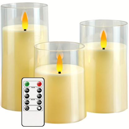Skorter | Flameless Candle Set with Remote Control - LED Light for Christmas & Halloween Decor (Set of 3 - White)