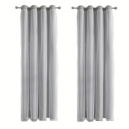 Skorter | 2-piece Set Romantic Double Layer Curtains - Semi-Blackout, Privacy Protecting