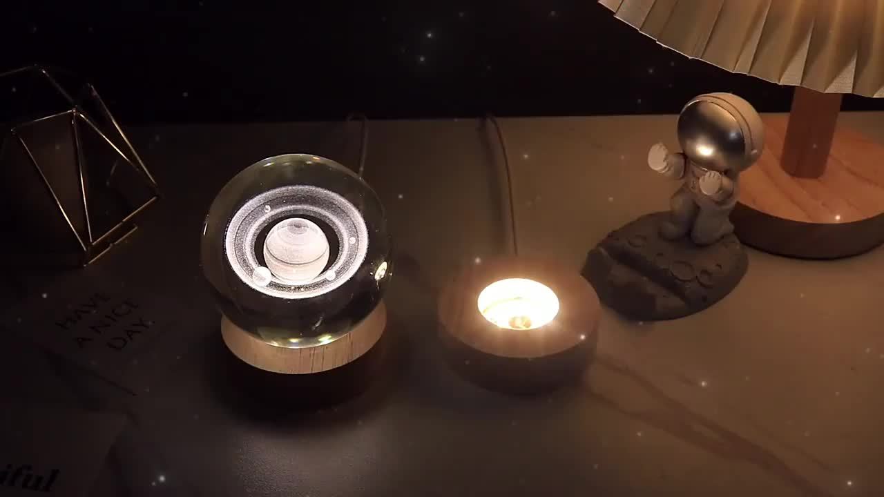 Skorter | LuminaSphere - 3D Crystals Ball LED Table Lamp with Wooden Base