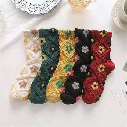 Skorter | 5 Pair Vintage Flower Embroidery Socks