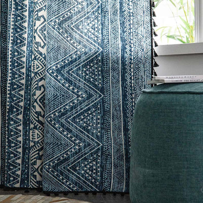Skorter | Blue geometric pattern light-filtering curtain