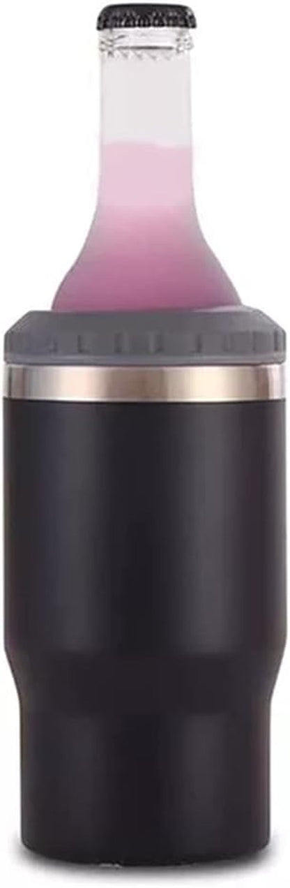 Skorter | 4 in 1 stainless steel can/bottle insulator, 14Oz two-way lid SUS insulated can cooler, beer bottle holder (Black)