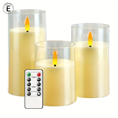 Skorter | Flameless Candle Set with Remote Control - LED Light for Christmas & Halloween Decor (Set of 3 - White)