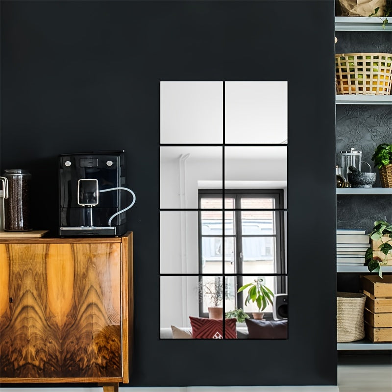 Skorter | EleganceTiles - 8 Stylish Self-Adhesive Mirror Tiles for Home Decoration
