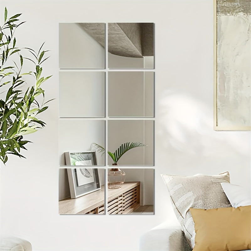 Skorter | EleganceTiles - 8 Stylish Self-Adhesive Mirror Tiles for Home Decoration