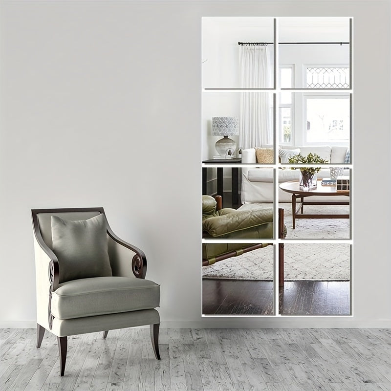 Skorter | EleganceTiles - 8 Stylish Self-Adhesive Mirror Tiles for Home Decoration