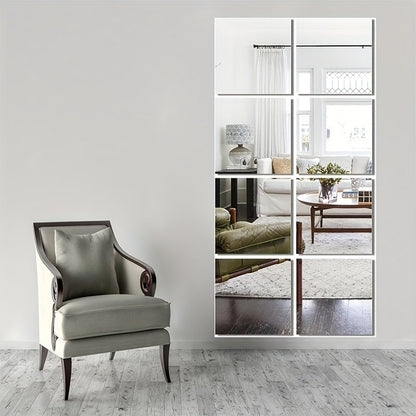 Skorter | EleganceTiles - 8 Stylish Self-Adhesive Mirror Tiles for Home Decoration