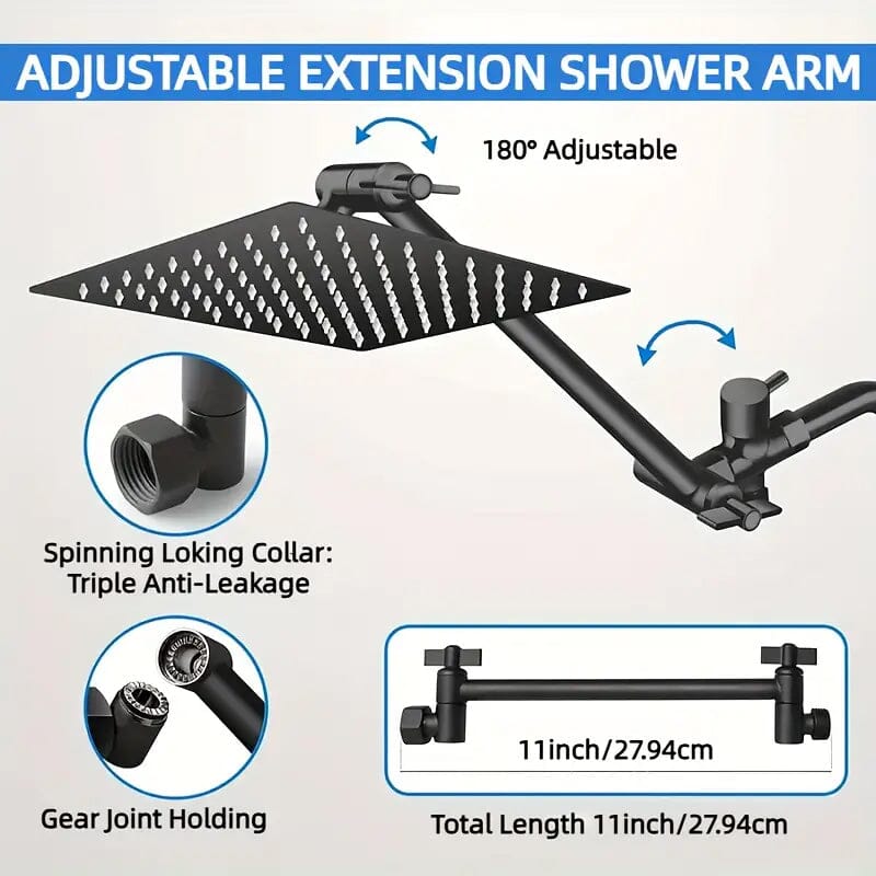 Skorter | 8-inch high pressure shower head with 11-inch adjustable extension arm