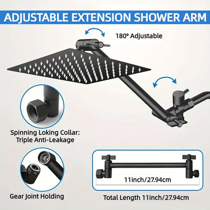 Skorter | 8-inch high pressure shower head with 11-inch adjustable extension arm