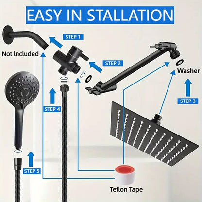 Skorter | 8-inch high pressure shower head with 11-inch adjustable extension arm