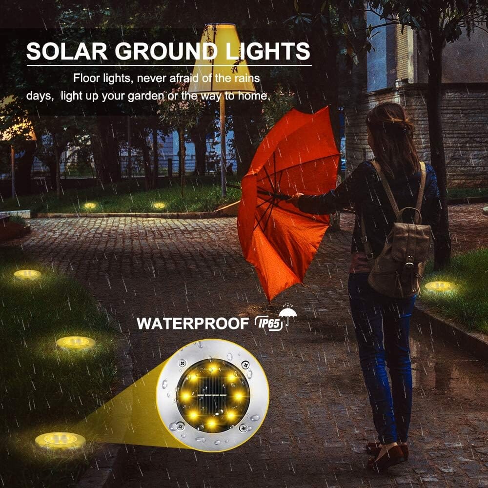 Skorter | 8-pack: 8 LED solar disk lights waterproof garden buried path lights
