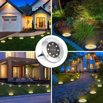 Skorter | 8-pack: 8 LED solar disk lights waterproof garden buried path lights